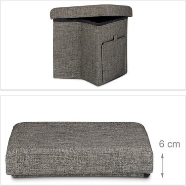 Relaxdays Faltbarer Sitzhocker, Leinen, Aufbewahrungsbox, 38x38x38 cm, Braun