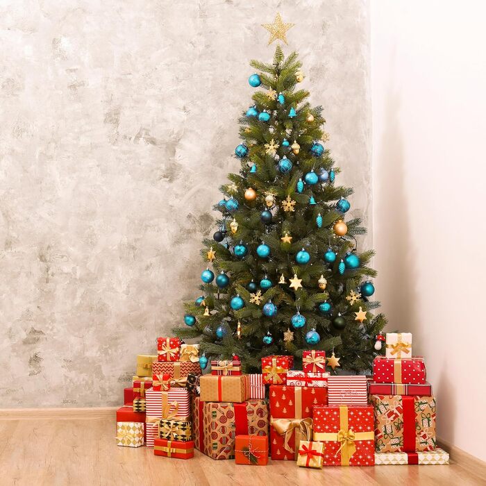 Relaxdays Weihnachtskugeln 72er Set, glitzernd/matt/glänzend, Stiefel/Herz/Zapfen, Kunststoff (Petrol)
