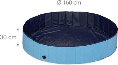 Relaxdays Hundepool, H x D: 30 x 160 cm, faltbar, mit Ablassventil, Hundeplanschbecken zur Abkühlung, PVC & MDF, blau