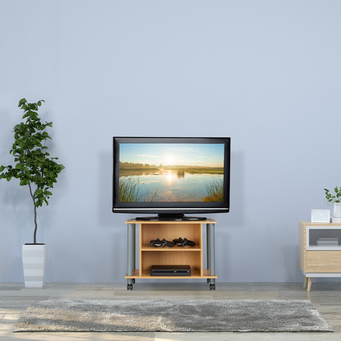 Relaxdays TV Tisch mit Rollen und 2 Fächern