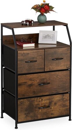 Relaxdays Kommode Industrial, 96,5x60x41,5 cm, Stoff/Metall/Holzoptik, 4 Schubladen, braun/schwarz