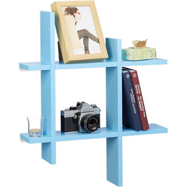 Relaxdays Wandregal mit 6 Fächern, versetzte Wandbretter in Gitteroptik, Schweberegal HxBxT 58,5 x 58,5 x 10 cm, (Blau)