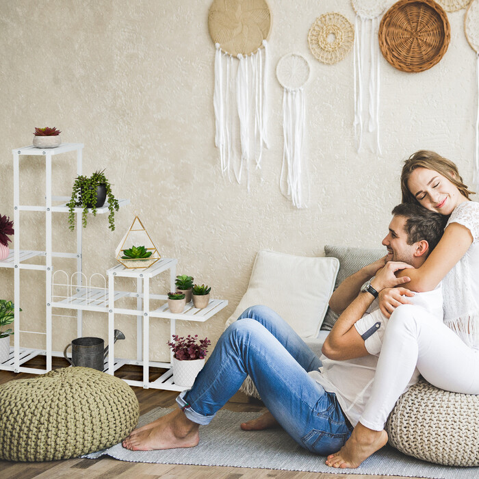 Relaxdays Weißer Blumenständer mit Rollen