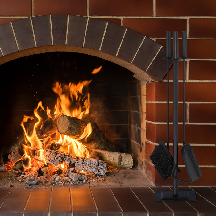 Relaxdays Kaminbesteck 4-teilig schwarz