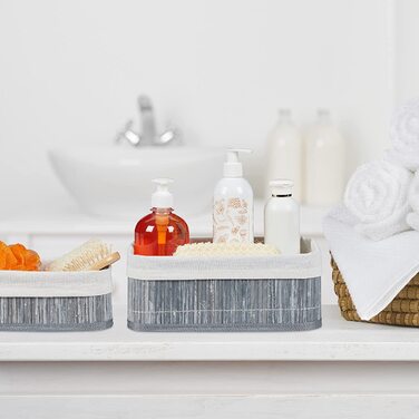 Relaxdays Aufbewahrungskorb 3er Set, Stoffbezug, Bambus, rechteckig, Bad, Accessoires, Spielzeug, Allzweckkorb, natur