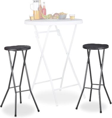 Relaxdays Barhocker klappbar BASTIAN 2er Set, wetterfest, 80 cm, Kunststoff, schwarz