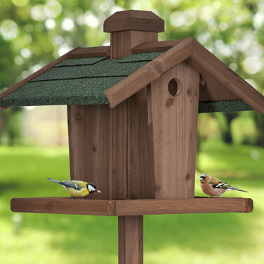 Relaxdays Braunes Vogelfutterhaus mit Ständer