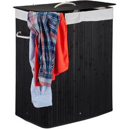 Relaxdays Wäschekorb Bambus, 2 Fächer, 95 l, faltbar, schwarz