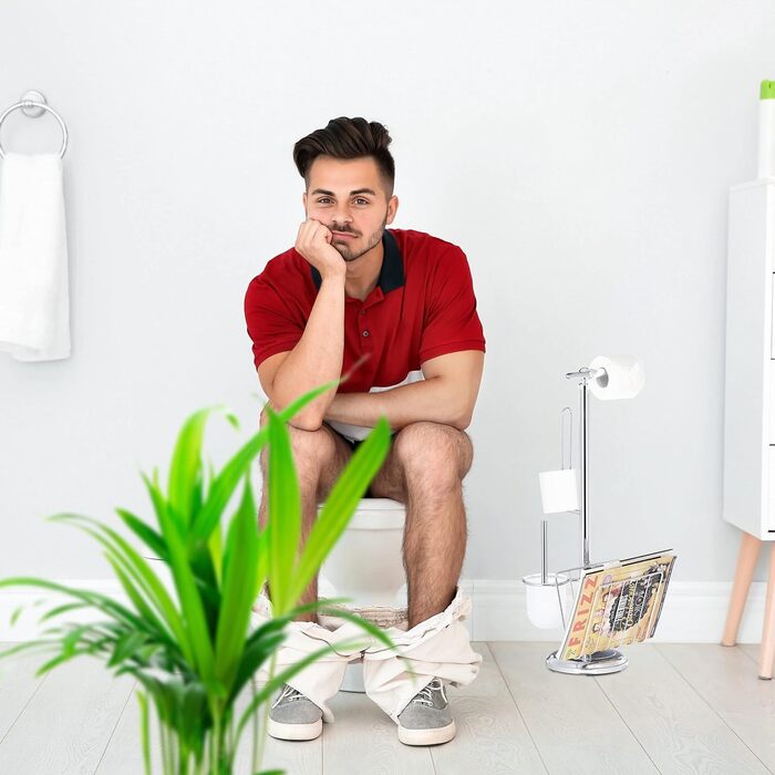Relaxdays, Toilettenbürste, Bürstenhalter, Magazinhalter, HBT 69 x 30 x 22 cm, Silber WC Garnitur, Toilettenpapierhalter, 22 x 30 x 69 cm