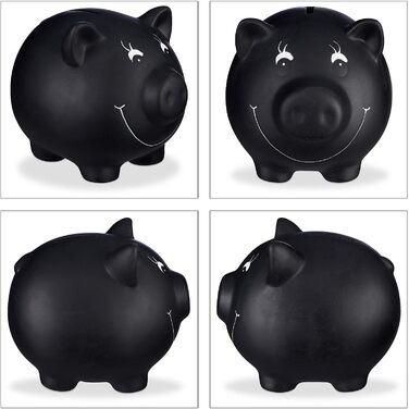 Relaxdays Sparschwein, Keramik, Kreide, Hochzeit, Geburtstag, Taufe, Spardose, 14x17x13cm, schwarz