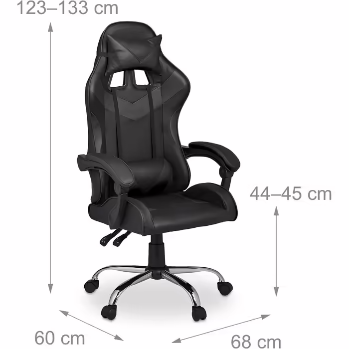 Relaxdays Gaming Stuhl, Racing Look, drehbar, höhenverstellbar, Kopf-& Lendenkissen, HxBxT: 133x68x60 cm, (Schwarz)