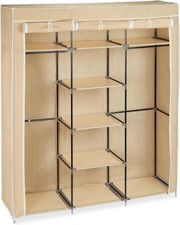 Relaxdays Stoffkleiderschrank, 9 Fächer, 2 Kleiderstangen, HBT: 173 x 148 x 43 cm, Camping, Keller, Faltschrank,  Stoff (Beige)
