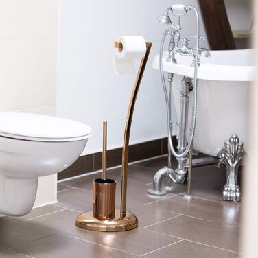 Relaxdays Stand WC Garnitur WIMEDO HBT: 75 x 21 x 26 cm Toilettenbürstenhalter aus Edelstahl mit Kupfer Lackierung Toilettenpapierhalter und Klorollenhalter als freistehende WC Bürstengarnitur, Kupfer