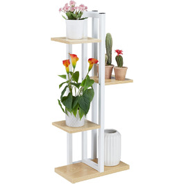 Relaxdays 4-stufiges Blumenregal Metall, Holzoptik, 93x42,5x22,5 cm, hellbraun