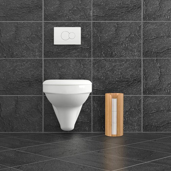 Relaxdays Toilettenpapier Aufbewahrung Bambus, für 3 Rollen, Toilettenpapierbehälter stehend, HxD: 33,5 x 14,5 cm, Natur