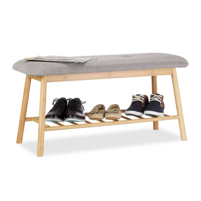 Relaxdays Schuhbank aus Bambus mit Polster