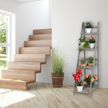 Relaxdays Blumentreppe Holz grau