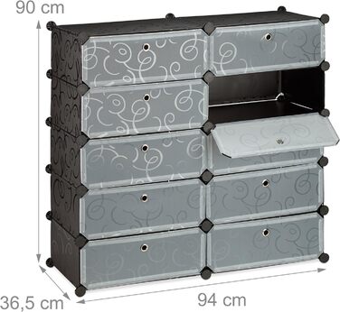 Relaxdays Schuhschrank mit 10 Fächern, Schuhregal groß, Steckregal Kunststoff, DIY, HxBxT ca. 90 x 94 x 37 cm, (Schwarz)