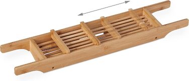 Relaxdays Badewannenablage Bambus, 69 cm breit, ausklappbare Füße, Badewannenbrett mit Seifenablage, Wannenablage, Natur