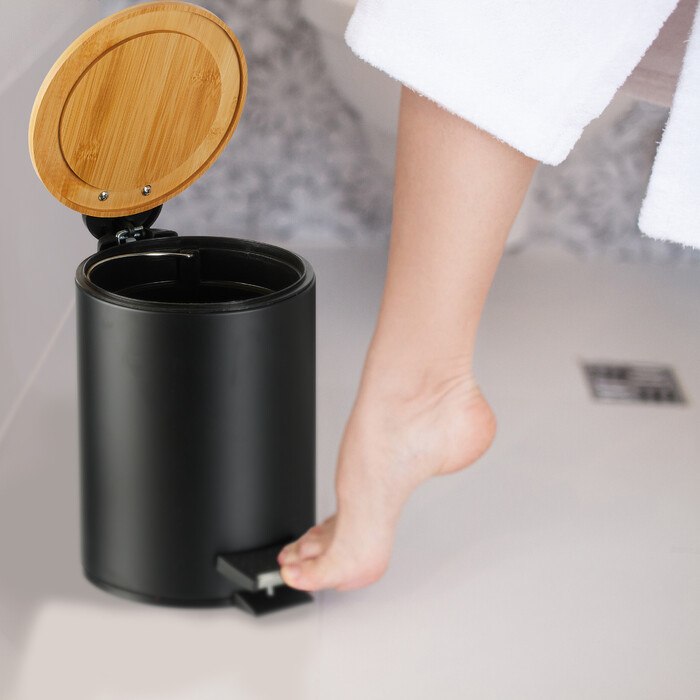 Relaxdays Bad Mülleimer 3 l mit Bambusdeckel