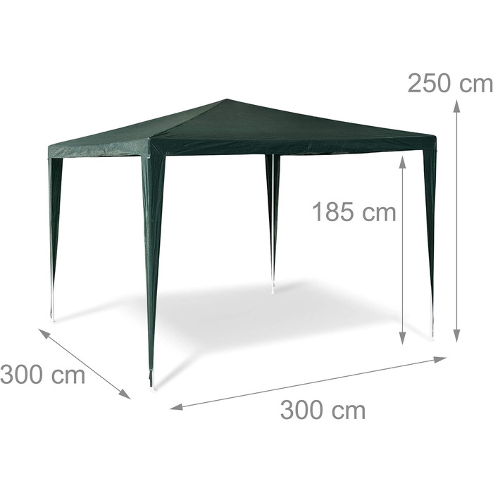 Relaxdays Pavillon Zelt HBT: 2,5 x 3 x 3 m Gartenpavillon mit quadratischer Fläche und Dach aus 100% PE Partyzelt für Festival oder Feier Pavilion mit Stahlgestell Pavillion, grün