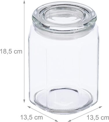 Relaxdays Vorratsgläser, 6er Set, 1,8 l, achteckige Dosen, luftdicht, transparent