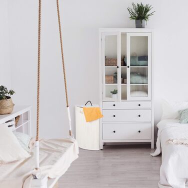 Relaxdays Eckwäschekorb Bambus, faltbar, 60L, 2 Wäschesäcke, HBT 66x49,5x37 cm, grau, 1 Stück