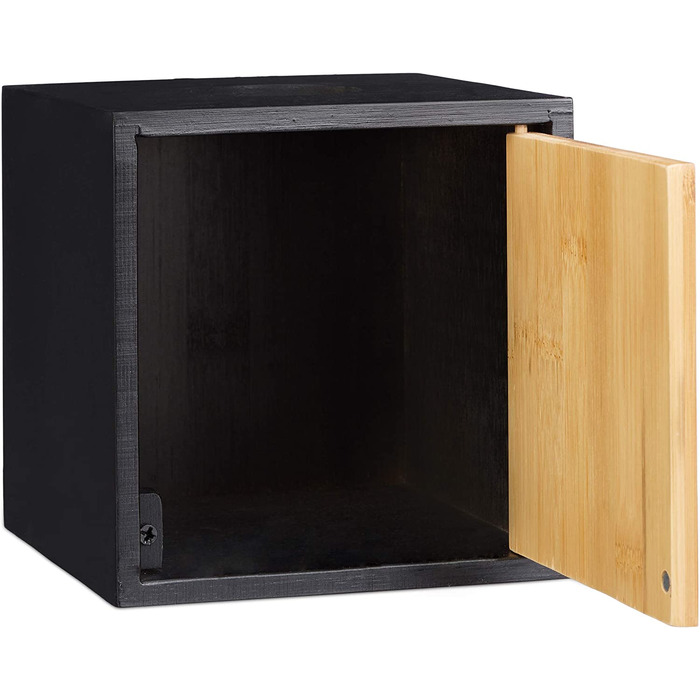 Relaxdays Kosmetiktücherbox, Bambus, 14,5x14,5x14,5cm, schwarz