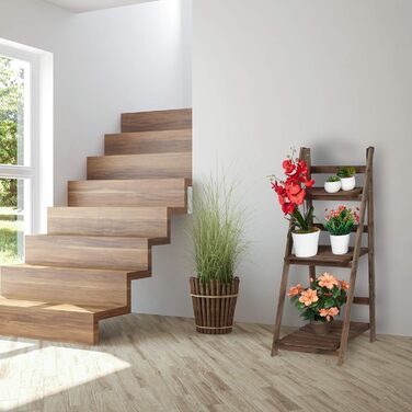 Relaxdays Blumentreppe, 2-stufig, klappbar, Holz, dunkelbraun, HBT: 51,5x41x24 cm
