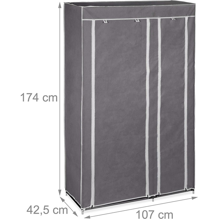 Relaxdays Stoffschrank, mit Kleiderstange & 5 Fächern, HBT: 174 x 107 x 42,5 cm, stabiler Faltschrank mit Bezug, (Grau, Single)