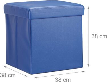 Relaxdays Sitzhocker, Leder, 38x38x38 cm, Blau