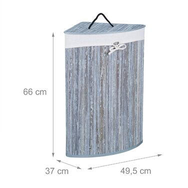 Relaxdays Eckwäschekorb Bambus, faltbar, 60L, 2 Wäschesäcke, HBT 66x49,5x37 cm, grau, 1 Stück