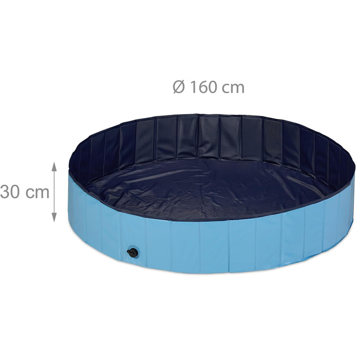 Relaxdays Hundepool, H x D: 30 x 160 cm, faltbar, mit Ablassventil, Hundeplanschbecken zur Abkühlung, PVC & MDF, blau