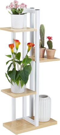 Relaxdays 4-stufiges Blumenregal Metall, Holzoptik, 93x42,5x22,5 cm, hellbraun
