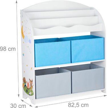 Relaxdays Kinderregal, 4 Boxen,  Motiv, Spielzeug Aufbewahrung, Kinderzimmer HxBxT 98 x 82,5 x 30 cm, bunt (Lagerfeuer)