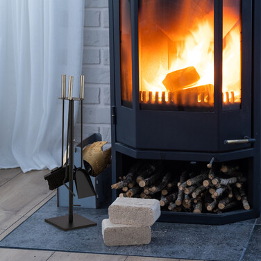 Relaxdays 4-teiliges Kaminbesteck in Schwarz