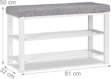 Relaxdays Schuhbank, Sitzpolster, offen, 2 Ebenen, Metall, HBT: 50x81x32cm, grau