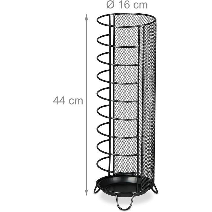 Relaxdays Metal Umbrella Stand, 44 x 16 cm, runder Schirmständer, modernes Design, schwarz, Legierter Stahl
