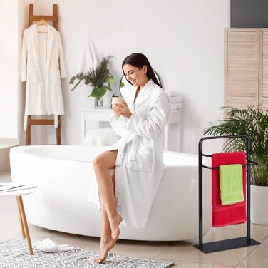 Relaxdays Handtuchständer, 3 Stangen, HBT: 79x45x20 cm, Badezimmer, Handtuchhalter, Stahl & Glas, schwarz