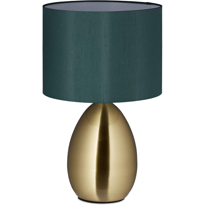 Relaxdays Nachttischlampe Touch dimmbar, moderne Touch Lampe, 3 Stufen, E14, Tischlampe mit Kabel, 49 x 30 cm, messing L Messing