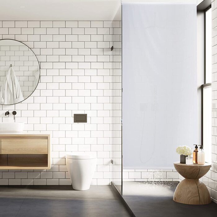 Relaxdays Duschrollo,  Seilzugrollo für Dusche & Badewanne, Decke & Fenster, Badrollo wasserabweisend, weiß, PVC, Aluminium, Kunststoff (140x240 cm)