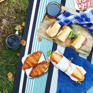 Relaxdays XXL Picknickdecke, 200x300 cm, isoliert, wasserdicht, gestreifte Fleece Stranddecke, weich, Tragegriff, bunt