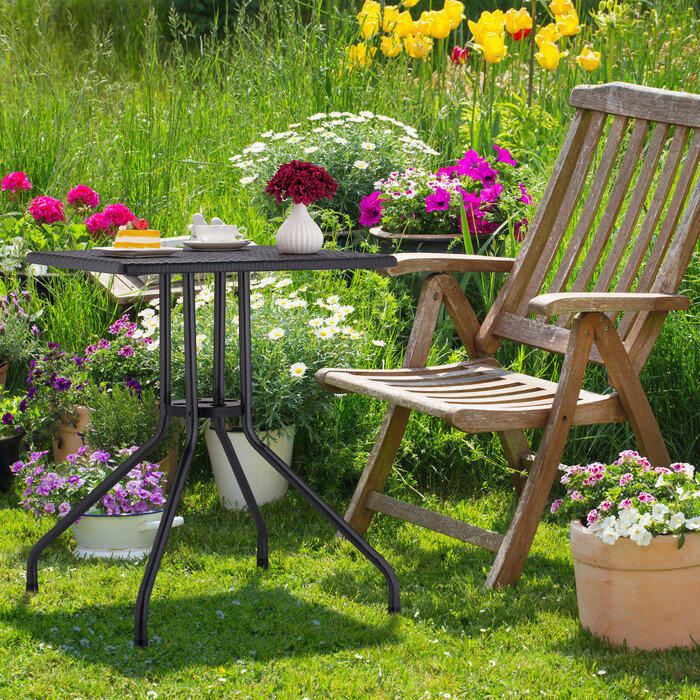 Relaxdays Gartentisch in schwarzer Rattan-Optik