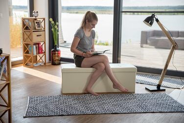 Relaxdays Faltbare Sitzbank XL Kunstleder, 38x114x38 cm, Sitztruhe mit Stauraum, Creme