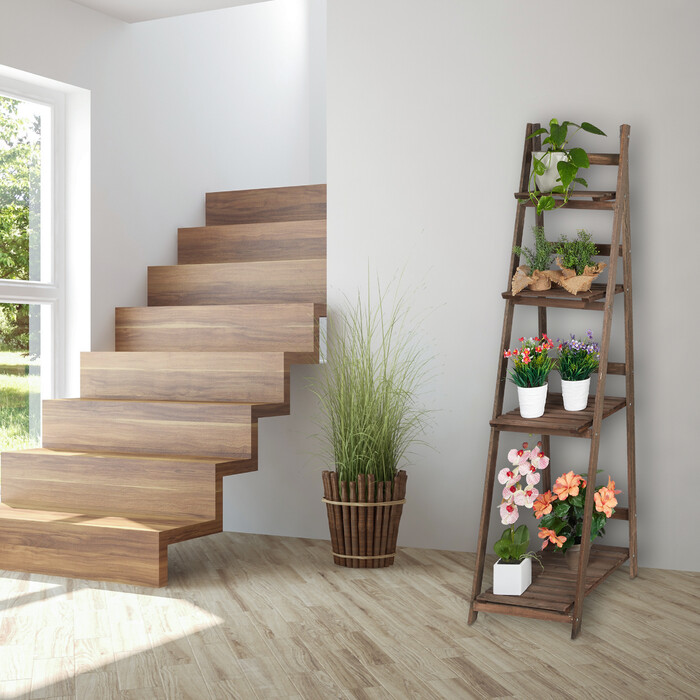 Relaxdays Blumentreppe Holz dunkelbraun