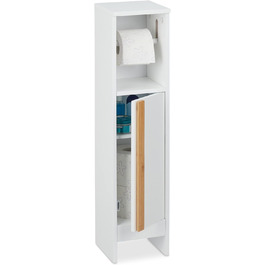 Relaxdays Toilettenpapierhalter stehend, Badezimmeregal HBT 75,5 x 18,5 x 18,5 cm, MDF & Bambus, WC Papier Schrank, weiß