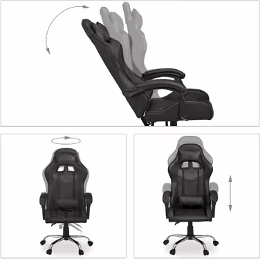 Relaxdays Gaming Stuhl, Racing Look, drehbar, höhenverstellbar, Kopf-& Lendenkissen, HxBxT: 133x68x60 cm, (Schwarz)