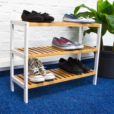 Relaxdays Schuhregal Bambus 3 Ablagen braun-weiß