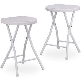 Relaxdays Klapphocker BASTIAN rund, 2 Stk. Faltbar, Kunststoff, Rattanoptik, Wetterfest HxBxT: 45 x 32,5 x 29 cm, (Weiß)