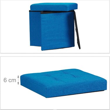 Relaxdays Faltbarer Sitzhocker, Sitzcube, Leinen, mit Deckel, 38x38x38 cm, Blau